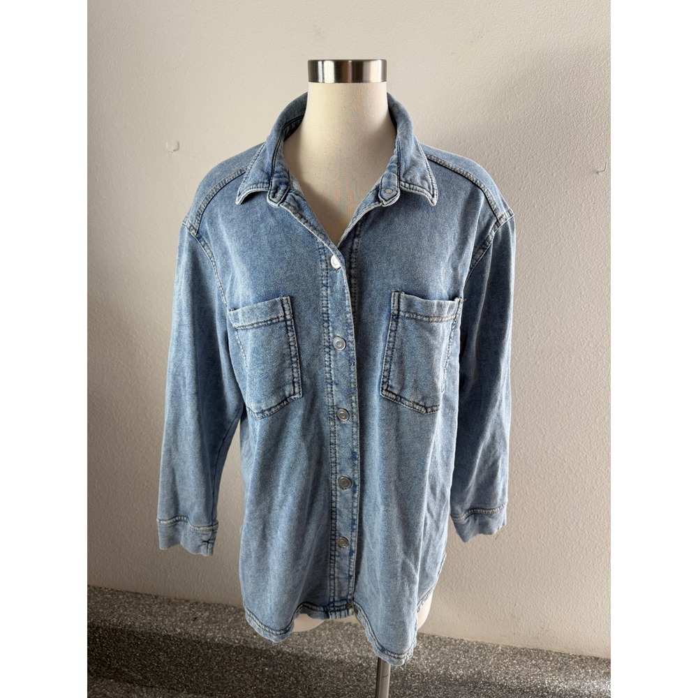 Jane + Delancey Womens Plus 1X Light Wash Denim Button Down Shirt Jacket